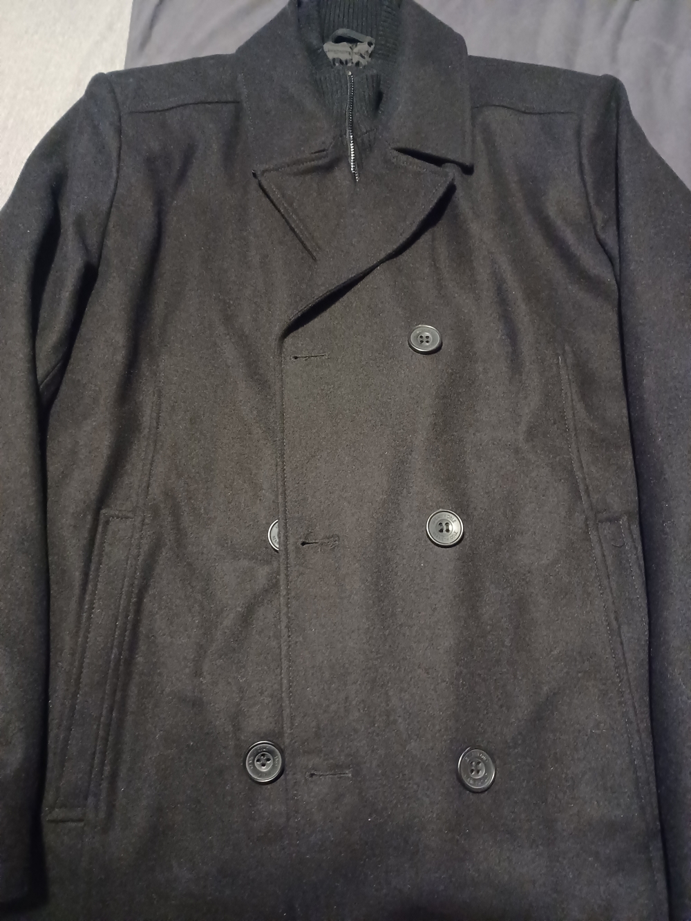 Kenneth Cole New York Black Double-Breasted Wool Pea Coat
